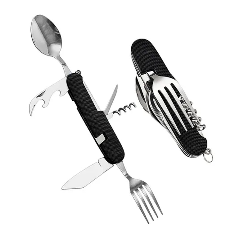 Bunie 6 in 1 Foldable Spoon Fork, Knife Set for Travel  Pack of 1 Black