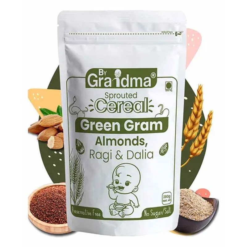 ByGrandma Sprouted Ragi & Almond Baby Porridge Mix for Strong Bones & Immunity – Vegetarian, No Preservatives, 280g