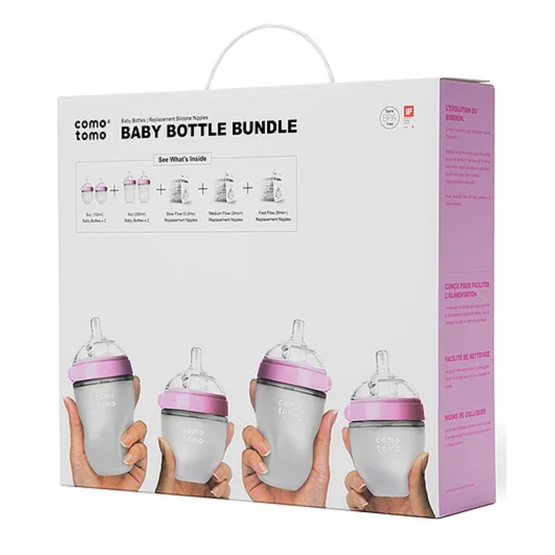 Comotomo Feeding Bottle & Replacement Nipples Pink – 150 ml & 250 ml