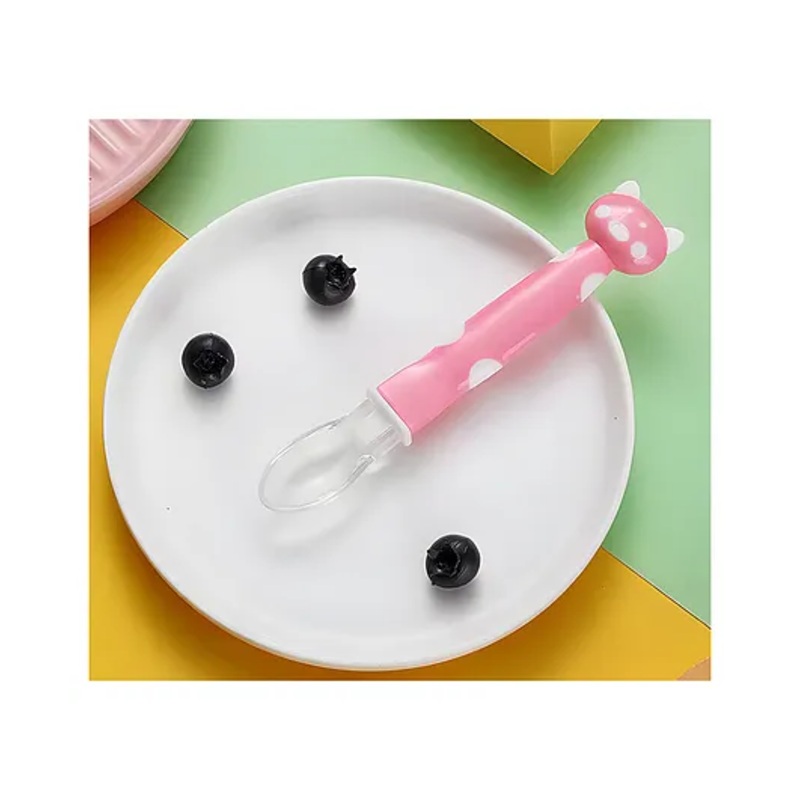 Cozy Vibes Baby Silicone Spoon Baby Feeding Tableware Soft Head Spoon Cartoon Food Soup Spoon- Pack of 1- Color May Vary