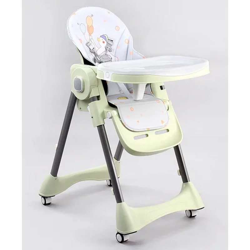 Custom Travel Luxury Multi Function Folding Adjustable High Chair – Grey| Removable Cushion| Height Adjustable| Safety Harness| Removable Double Food Tray| Wheels with Lock