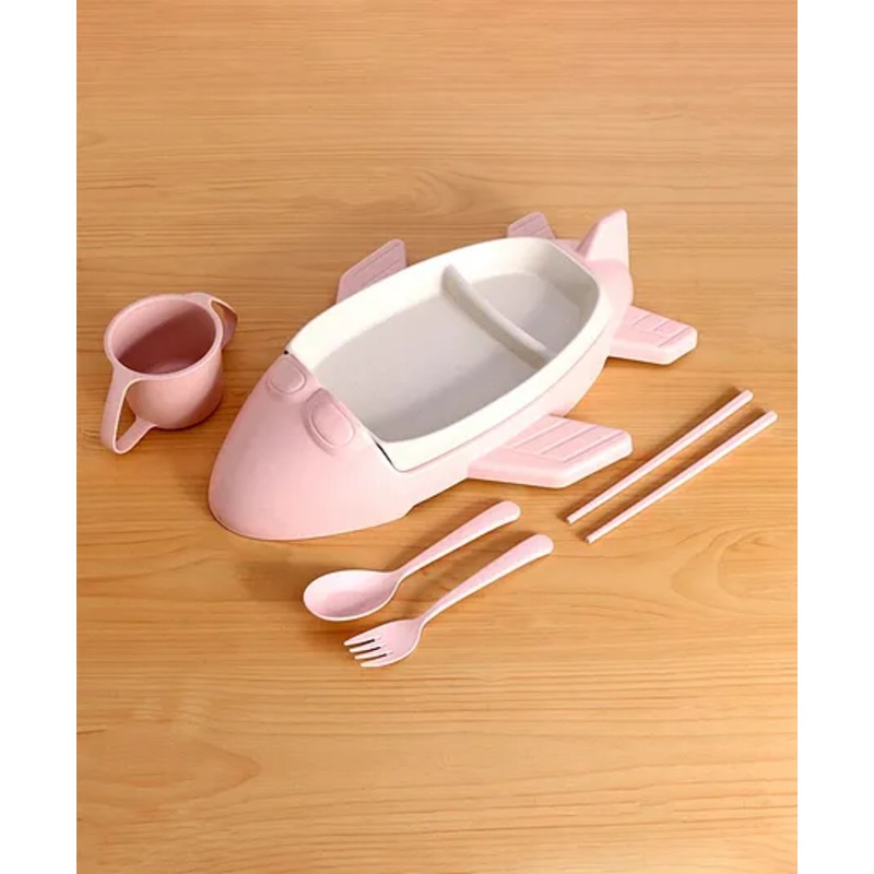 Dolphin Shaped Wheat Straw Feeding Set Pack Of 5 – Pink