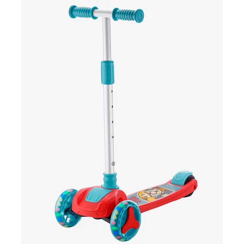 JoyRide Road Runner The Smart and Smooth Stark Kids Skate Scooter, 4-Level Adjustable Handle, Anti-Slip Footplate, 3 PU LED Wheels, Rear Brake RED