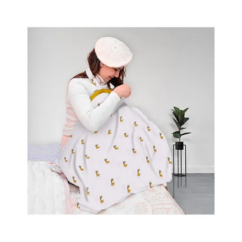 Moms Home Organic Cotton Muslin Nursing Cover For Breastfeeding Feeding Apron – Yellow Giraffe