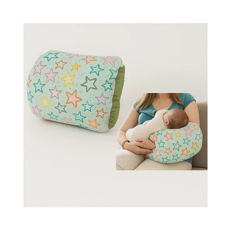 NeonateCare Cozy Nursing Baby Arm Pillow for Cradle Gift for Novice Mothers: Head Support Pillow Anti-Spitting Breastfeeding and Bottle Feeding Nursing Arm Pillow  – Green Star Printed
