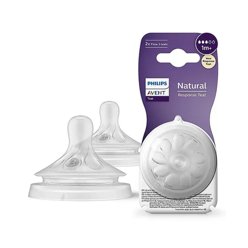 Philips Avent Natural Response Bottle Teat Baby Bottle Flow 3 Teats for Newborn Babies BPA Free – Pack of 2