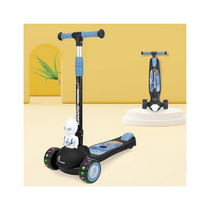 R for Rabbit Road Runner Astro Kids Scooter, Multi Level Adjustable Height, Smart Fold & PU LED Wheels Kick Scooter with Brake for 3+ Years Kids, Weight Capacity Upto 75kgs (Black)