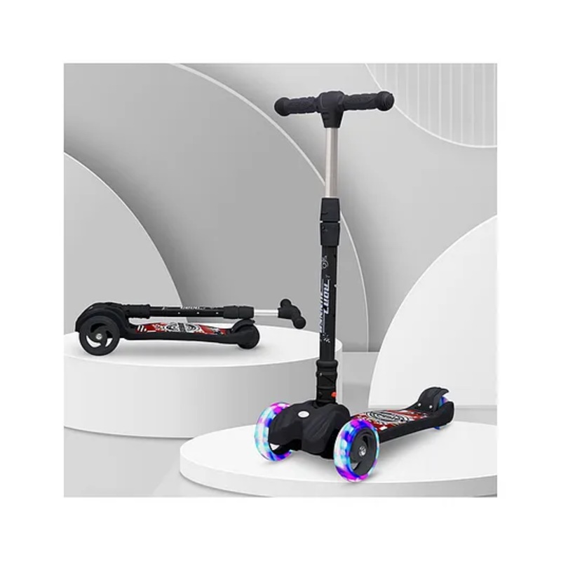 R for Rabbit Road Runner Scooter for Kids of 3 to 14 Years Age 4 Adjustable Height, Foldable, LED PU Wheels & Weight Capacity 75 kgs Kick Scooter with Brakes (Black)