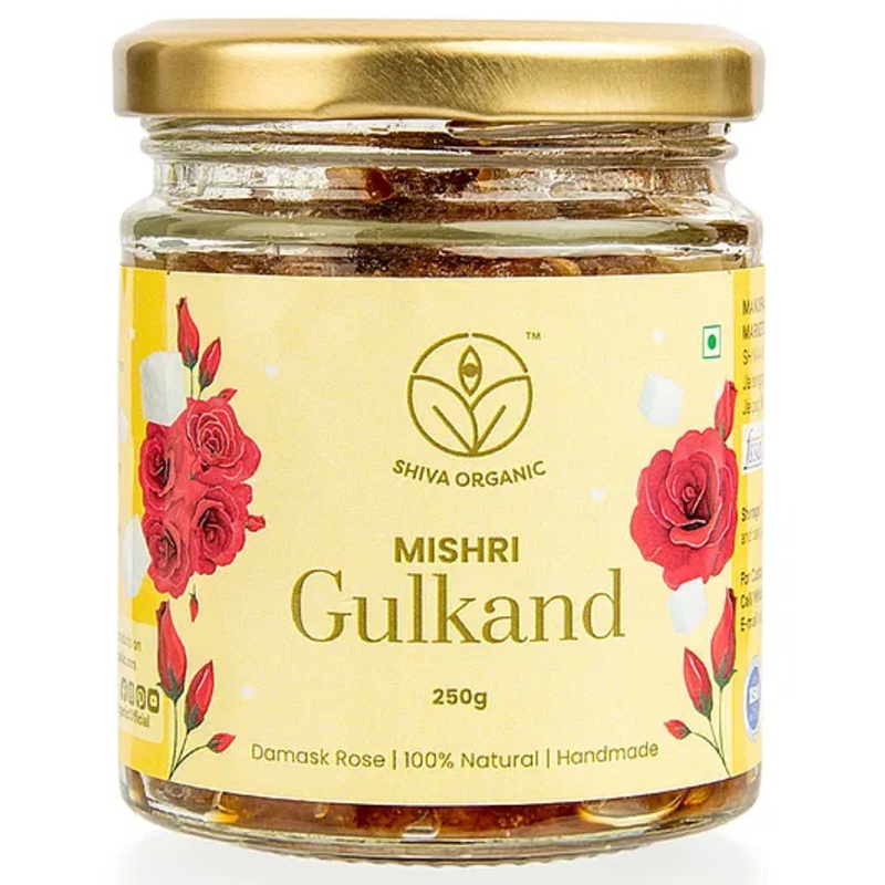 SHIVA ORGANIC Gulkand With Misri Prepared With desi damask gulab petals, paan extract,desi mishri, fennal seed – 250 g