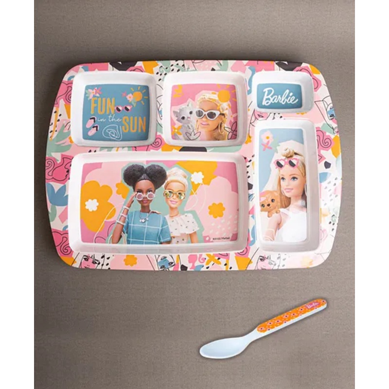 Superware Melamine Kids Partition Plate with spoon -Barbie-Fun in the Sun