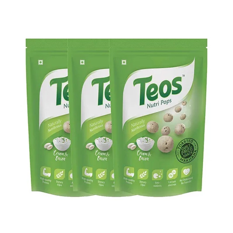 Teos Nutri Pops Roasted Makhana Cream & Onion Pack of 3 – 195 g