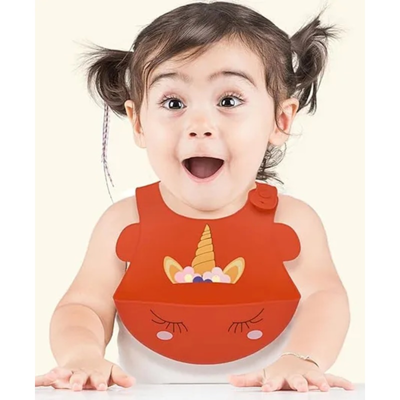 THE LITTLE LOOKERS Waterproof Silicone Feeding Bib With Adjustable Strap – Red