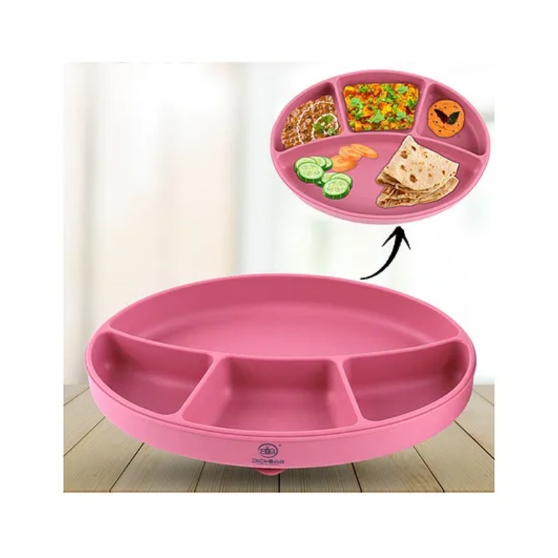 ZoZoBaa Silicone Plate for Babies Toddlers & Kids |Suction Base Divided Portion BPA-Free, Non-Slip, Microwave & Dishwasher Safe | Plate for Baby, Dark Red