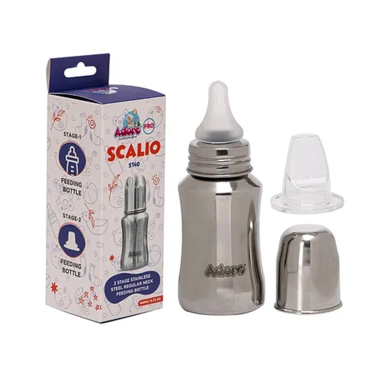 Adore Scalio 2 Stage Stainless Steel Regular Neck Feeding Bottle -140 ml