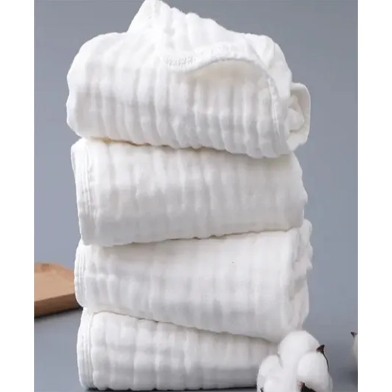 Baby Muslin Washcloth Cotton Face Towels for Newborn Baby Reusable Napkins- WHITE