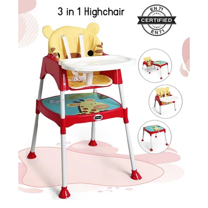 Babyhug 3 in 1 Play & Grow High Chair With 5 Point Safety Harness And Anti-Slip Base – Red