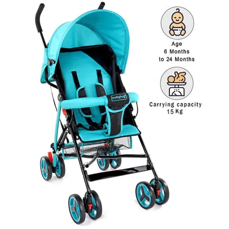 Babyhug Agile Baby Light Weight Stroller Buggy With Umbrella Fold (No Reclining Position) – Blue & Black