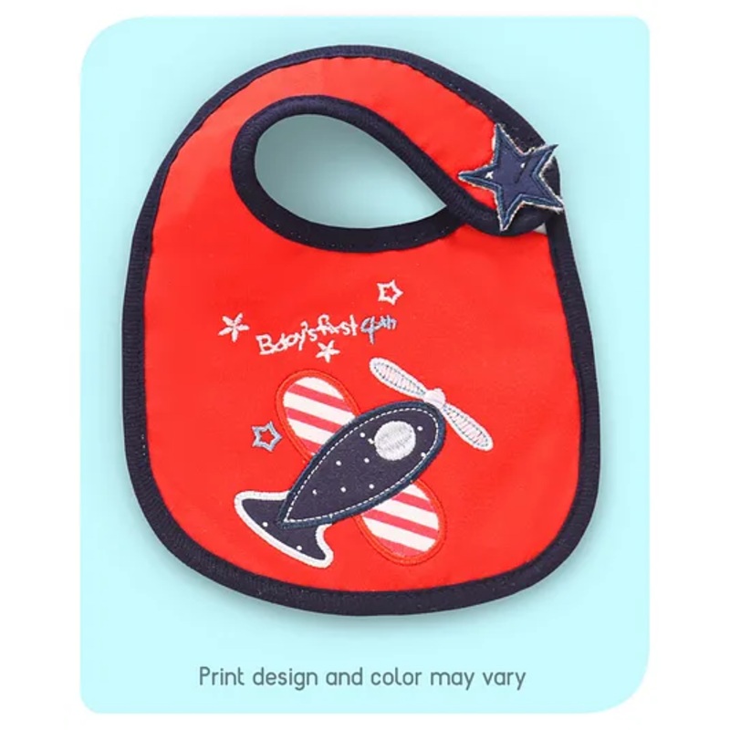 Babyhug Bib Airplane Embroidery – Red