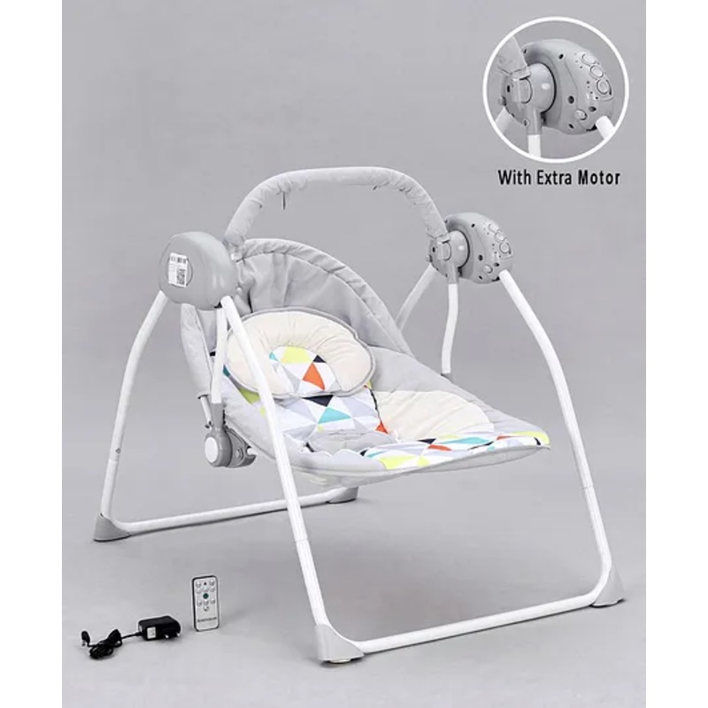 Babyhug Galaxy Electric Swing with Extra Free Motor & Remote – Grey (Without Hanging Toys)| Automatic & Manual Operation| 3 Swing Speed| Off Timer| Built-in Music & Soothing Vibration| Compact Fold| Safety Harness| Cushion Seat