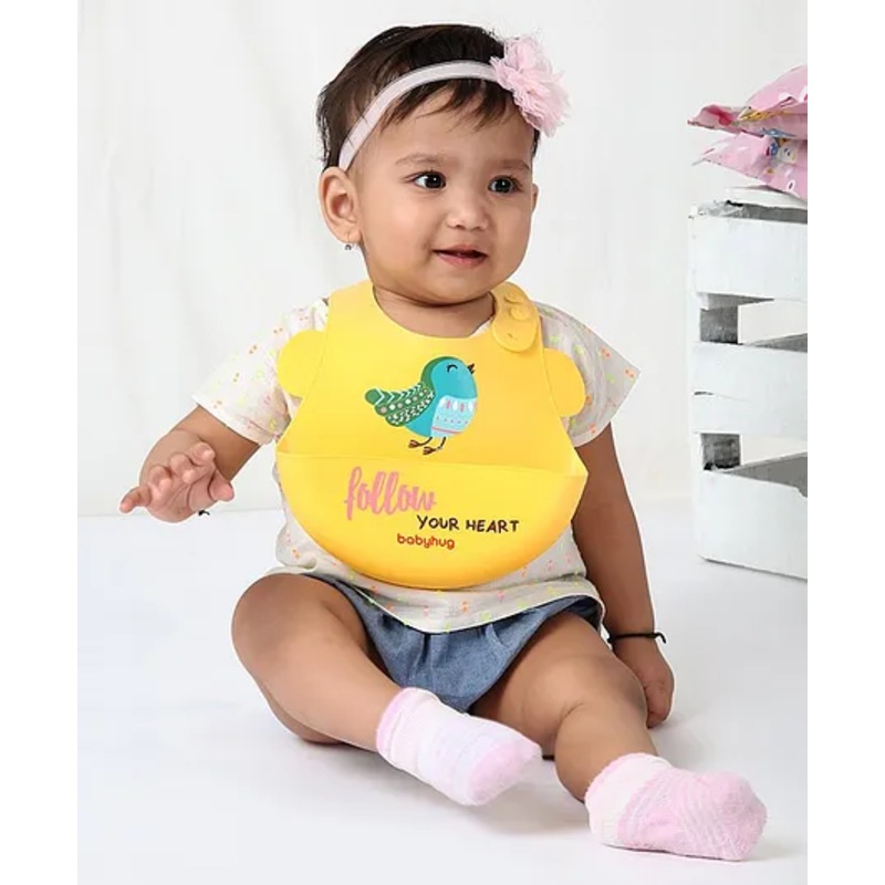 Babyhug  Silicone Bib Bird Print – Yellow