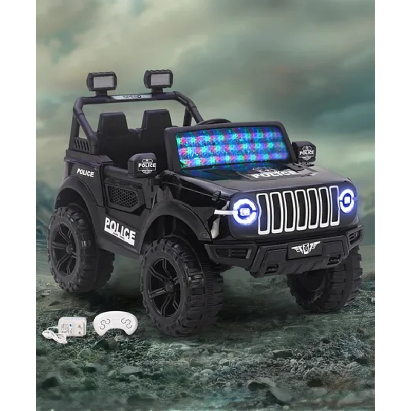 Battery Operated Ride On Jeep With Music Light & Remote – Black| Pre-loaded Music with USB & AUX| Easy to Assemble| Wide Comfortable Seat| Easy to Operate| LED Lights| With Remote