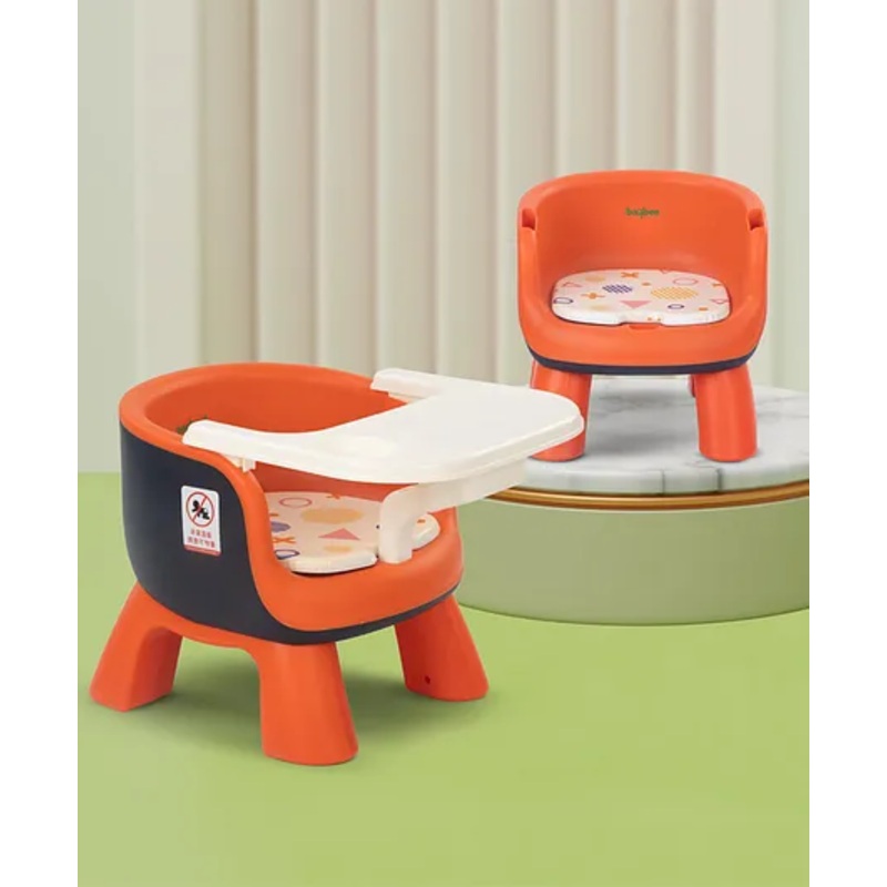 Baybee Creto Baby Booster Chair for Feeding | Portable Dining Chair for Baby with Removable Cushion Pad & Food Tray – Orange