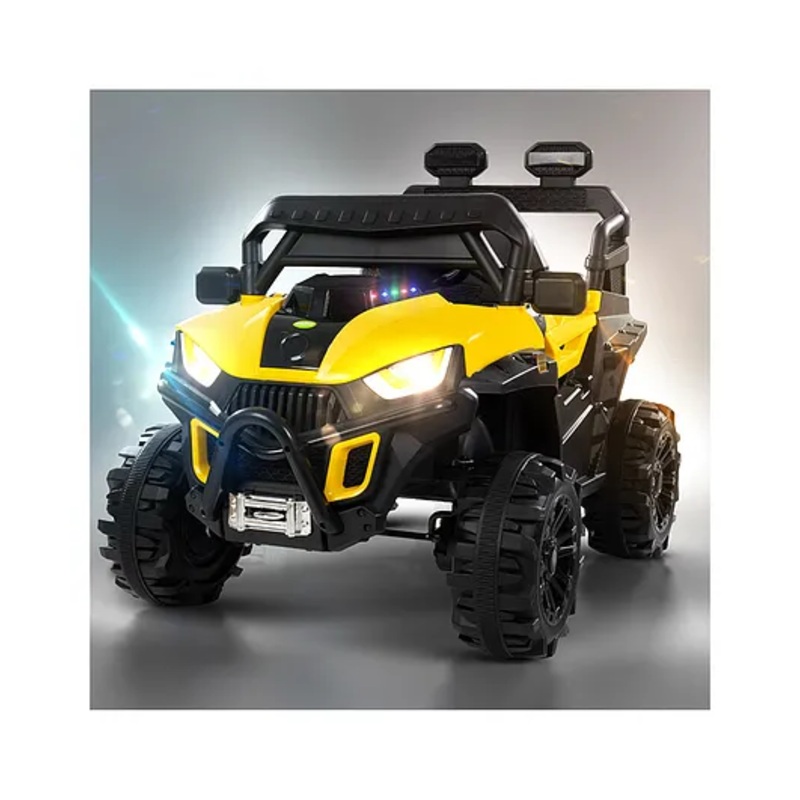 Baybee Roger Electric Rechargeable Battery Operated Jeep Car for Kids with LED Light Remote Control & Music (Yellow)