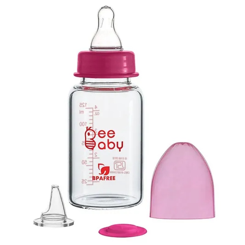 BeeBaby Advance+ Anti Colic Feeding Bottle to Sippy Glass Bottle Pink – 125 ml