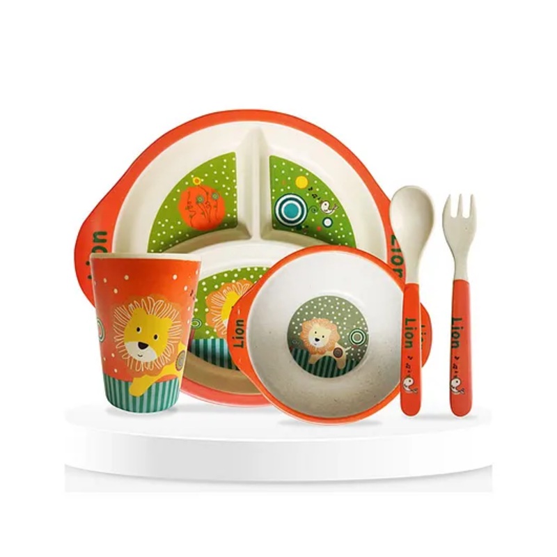 Bembika Baby Dinnerware Bamboo Fiber Dinner Set For Kids Bamboo Utensils For Kids – Red
