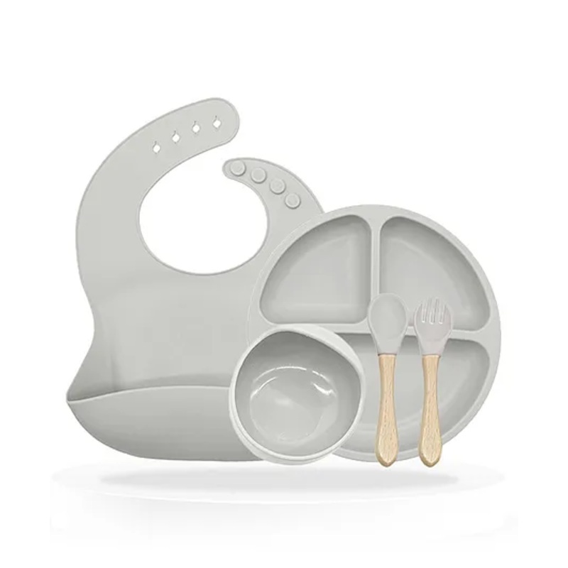 Bembika Baby Feeding Essential Baby Dinner Set Silicone Tableware Set for Baby Pack Of 5 – Grey