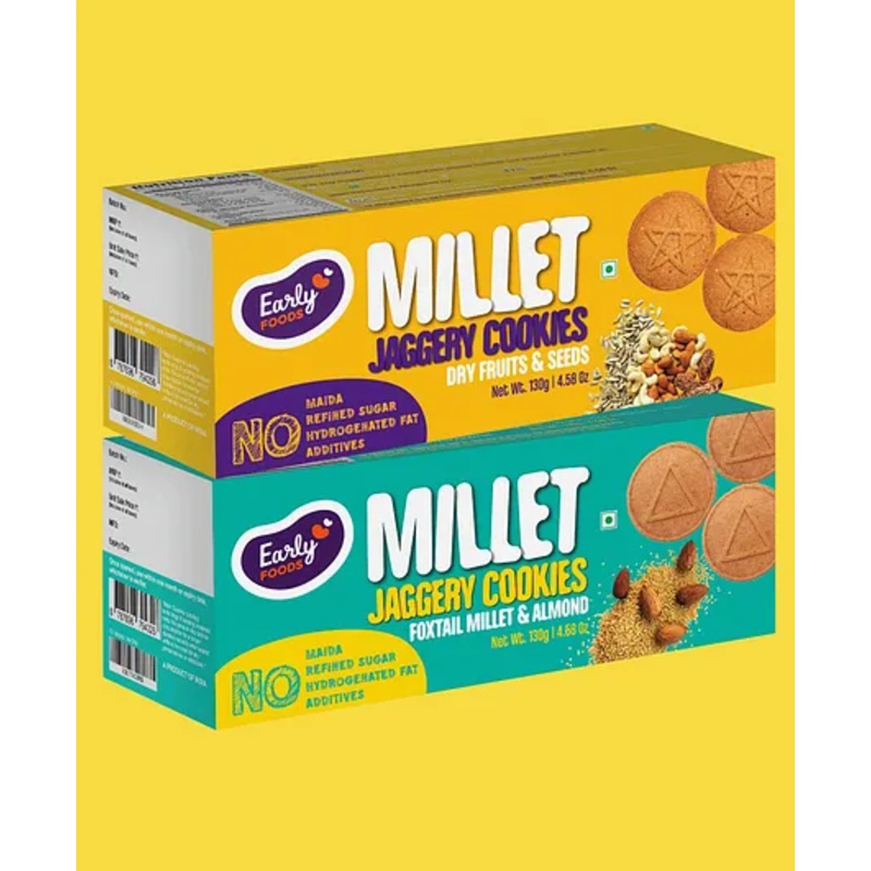 Early Food Assorted Pack of 2 Foxtail Almond & Dry Fruit Jaggery Cookies – 150gm each