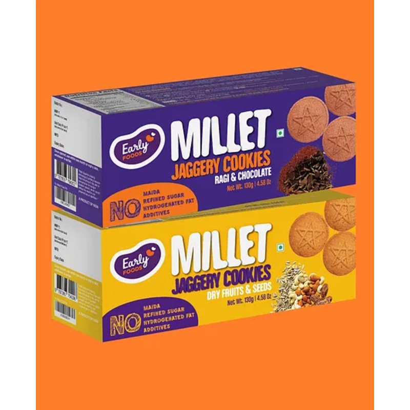 Early Foods Ragi Choco & Dry Fruit Jaggery Cookies Pack of 2 130gm each