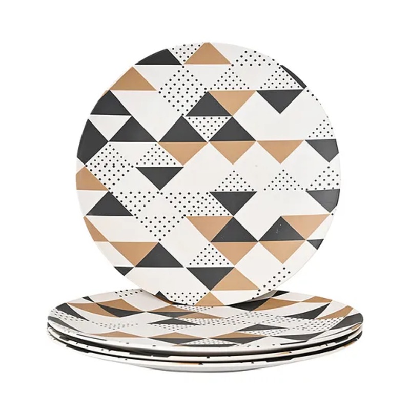 Earthism Eco Friendly Triad Theme Bamboo Fibre Dinner Plates Pack of 4 – White Black