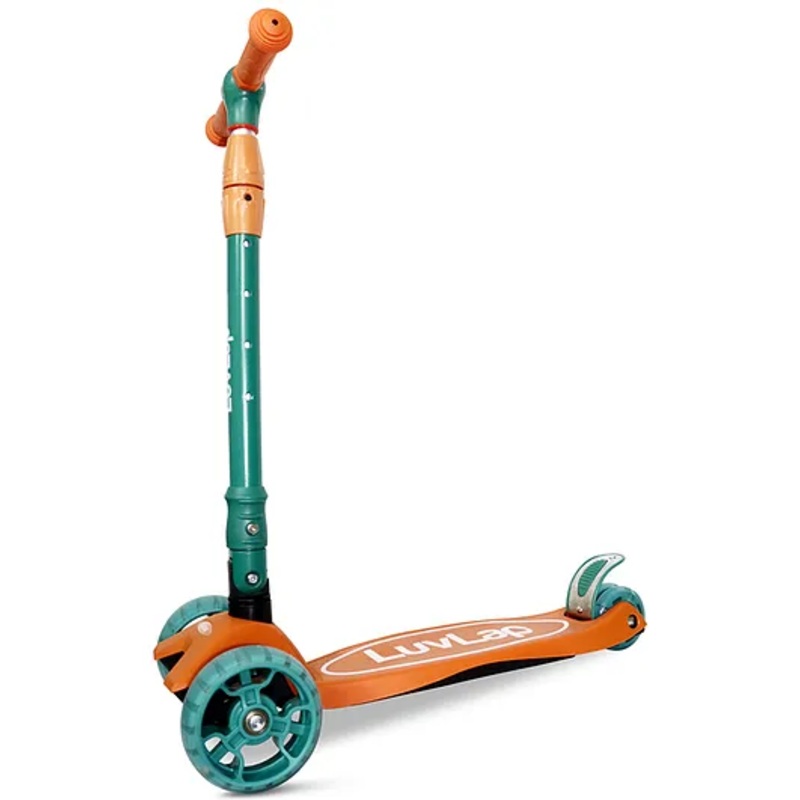 LuvLap  3-Wheel Kick Scooter with LED Lights Adjustable Height Easy-Grip Handlebars –  Green & Orange
