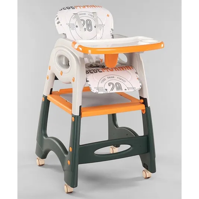 Multifunctional 3 In 1 High Chair & Table For Toddler With Backrest & Plate Adjustment & Wheels – Green| Study cum Gaming Table| Safety Harness| Wheels with Lock| Easy to Assemble| Removable Double Food Tray| Removable Cushion
