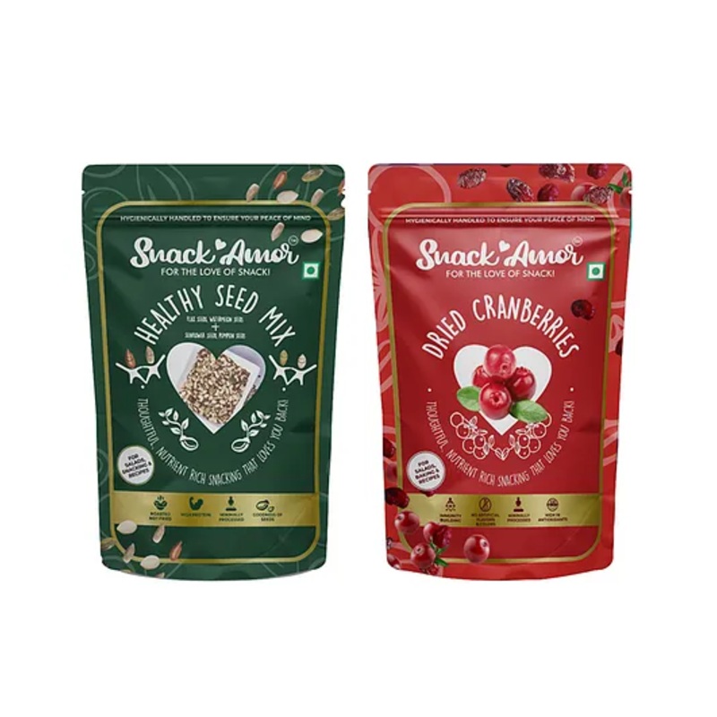SnackAmor Combo Pack of Premium International Dried Cranberry 175g and Healthy Seed Mix 175g