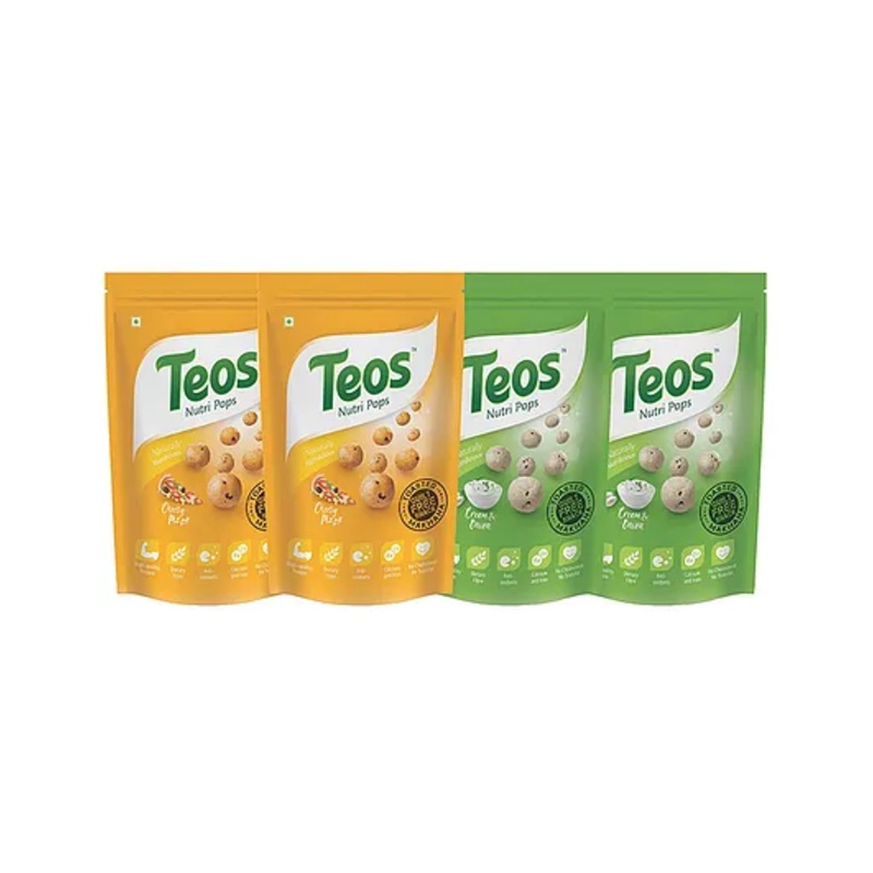 Teos Nutri Pops Roasted Makhana Snacks Cheesy Pizza & Cream and Onion 4 x 65 g