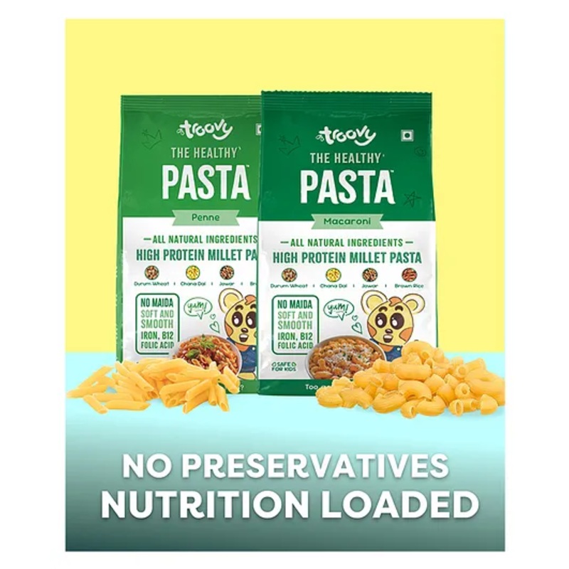 Troovy Millet Macaroni & Penne Pasta | All natural ingredients | Protein & Iron rich | Slow dried | High Fiber | No Preservatives | No Maida | No Junk