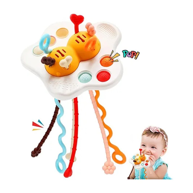 VELLIQUE Pull String Toy for Babies Teething Strings Sensory Montessori Toys Baby Girl Boy, Travel Toy for 6+Months Baby Food Grade Silicone Fine Motor Skills Toy for Toddlers, Multicolor