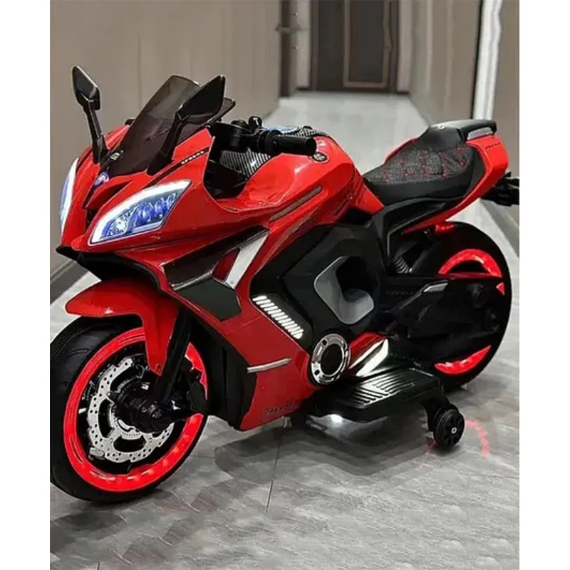 AYAAN TOYS R9 Bike Battery Operated Kids Electric Ride on Bike with Music Training Wheels Led Lights and Hand Accelerator -red