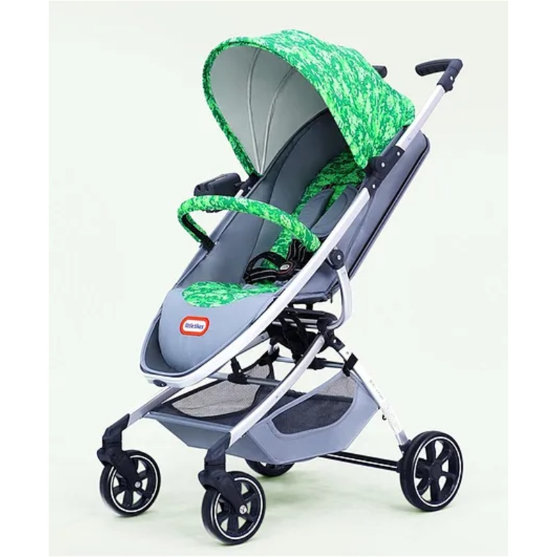 Baby Stroller Pram for New Born 0-3 Years Infant Toddler 5 Point Safety Belt Anti Skid PU Tyres Adjustable Canopy & Handle Bar Bottle Holder -Green