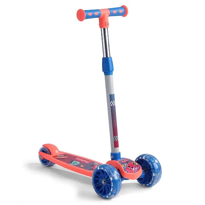 Babyhug 3 Wheel Foldable Kids Scooter With LED Light 4 Level Height Adjustment – Orange & Blue