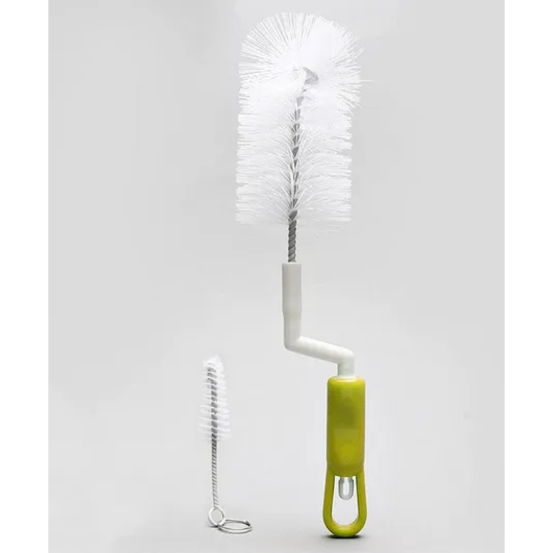 Babyhug 360 Rotating Baby Bottle Cleaning Brush with Soft Bristles  Yellow | BPA Free | Easy Grip | 360 Cleaning Tool | Easy to Clean Bottles | Silicone Bristles | Anti Slip Handle