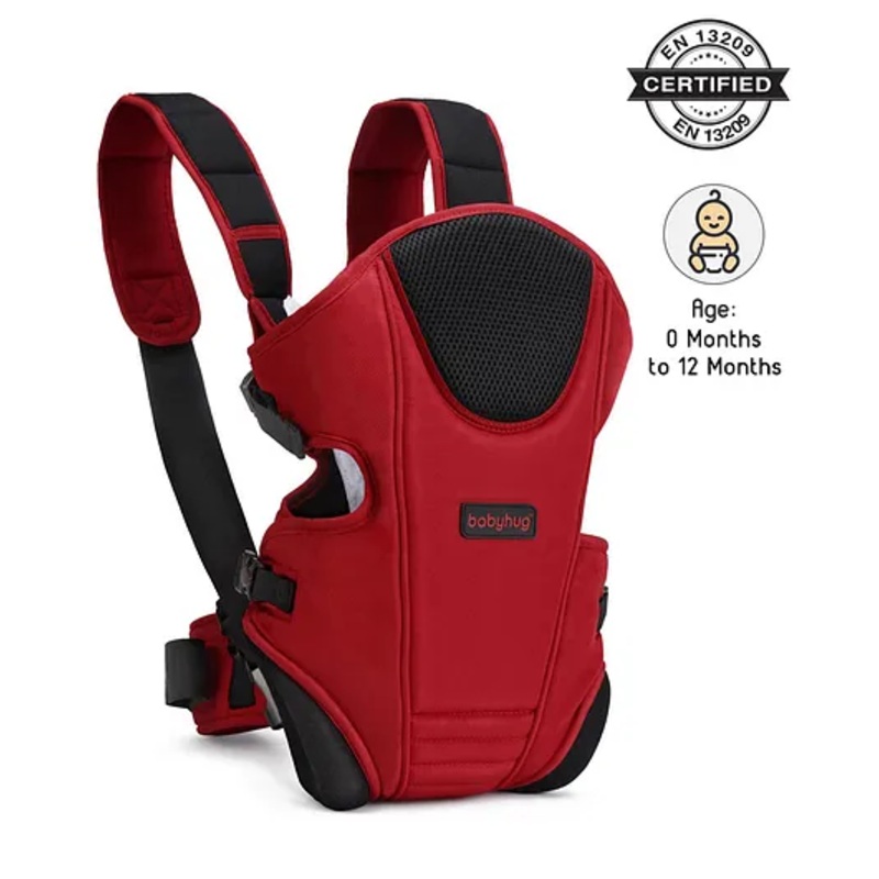 Babyhug  First Blossom 3-in-1 Baby Carrier: Ergonomic with breathable mesh, Padded straps, Cushioned leg openings, and versatile carrying positions for ultimate baby comfort and Parent convenience-Red
