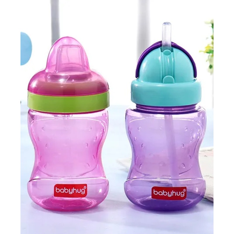 Babyhug Spout and Straw Sipper Set of 2 Pink Purple – 180 ml Each (Colour May Vary)