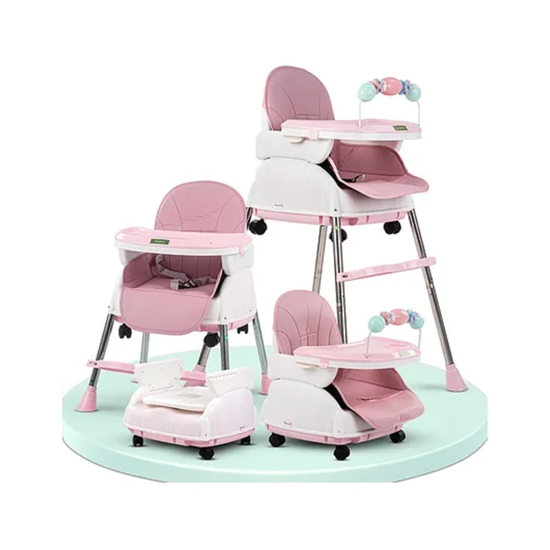 Baybee 4 in 1 Nora Baby High Chair for Kids with Height Adjustable Baby Toddler Feeding Booster Seat with Tray & 5 Point Safety Belt Kids High Chair for Baby – Pink