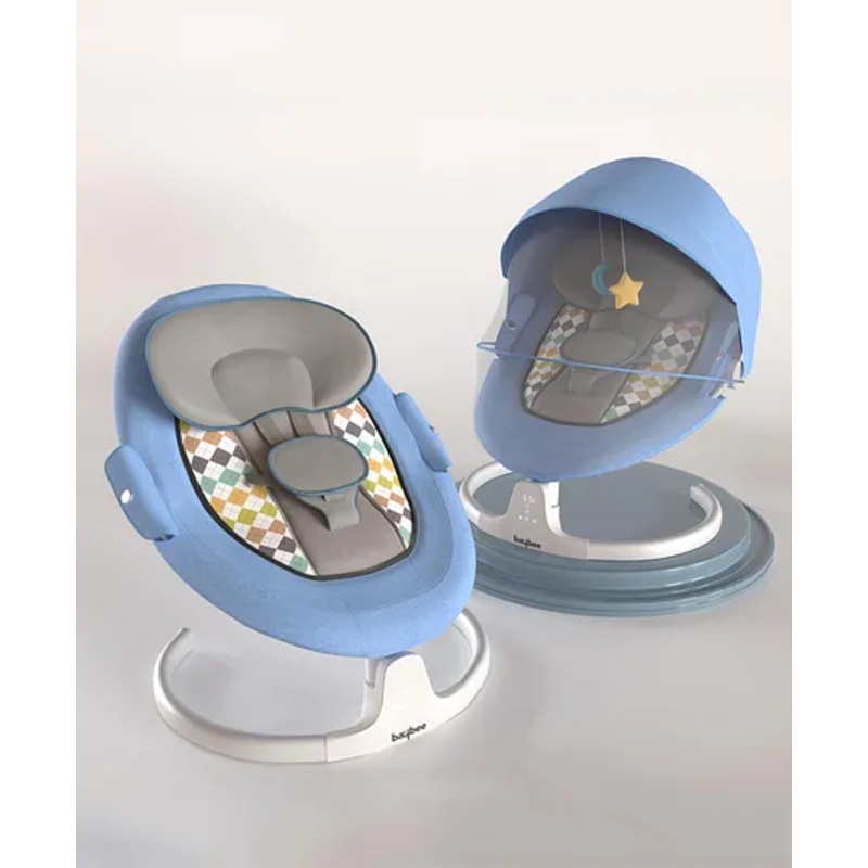BAYBEE Lullabies Automatic Electric Baby Swing Cradle with Adjustable Swing Speed & Recline | Baby Rocker with Mosquito Net, Music, Safety Belt & Toys | Swing for Baby – Blue