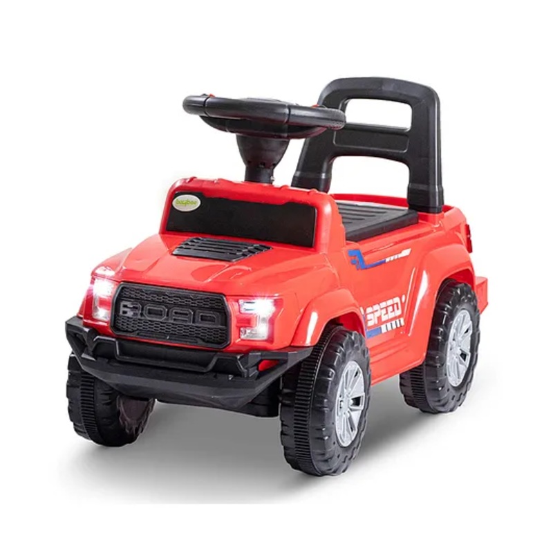BAYBEE Roady Manual Push Ride On Car for Kids with LED Light High Backrest Storage & Horn – Red