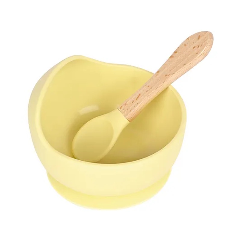 Earthism Silicone Small Suction Bowl Set with Spoon 2 Pc Feeding Set- Yellow