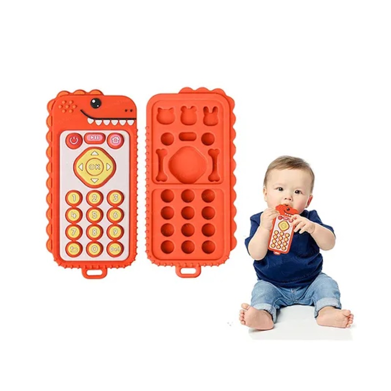 FunBlast Dino Remote Shaped Silicone Teether Toy for Babies Pack of 1 – Orange